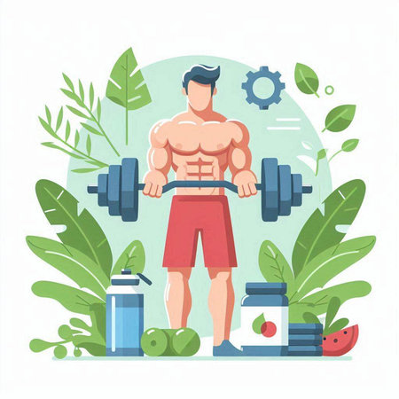 Man with dumbbells. Fitness and healthy lifestyle concept. Vector illustrationのイラスト素材