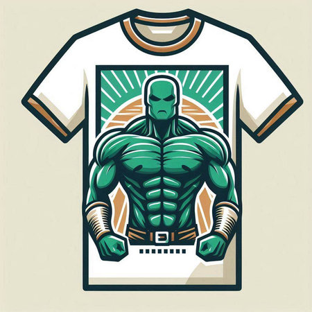 T-shirt design with an illustration of a strong male bodybuilderのイラスト素材