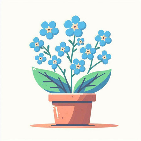 Flowerpot with blue forget-me-nots. Vector illustration.のイラスト素材