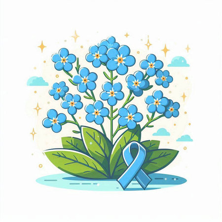 Blue forget-me-nots with ribbon. Vector illustration.のイラスト素材