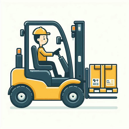 Forklift with boxes. Forklift driver. Vector illustration.のイラスト素材