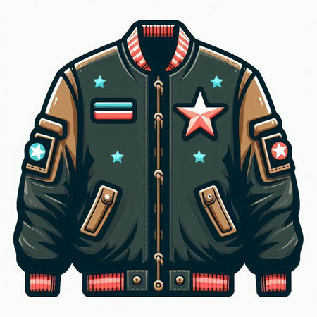 Military jacket with stars isolated on white background. Vector illustration in retro style.のイラスト素材