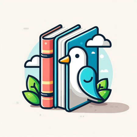 Books and bird, education concept. Vector illustration in flat design.のイラスト素材