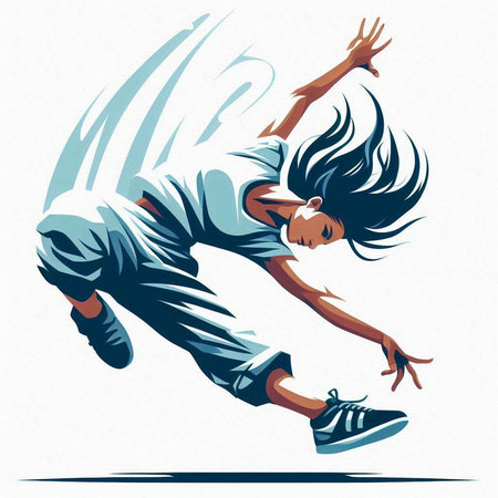 Illustration of a girl dancing hip-hop style. Vector illustration.のイラスト素材