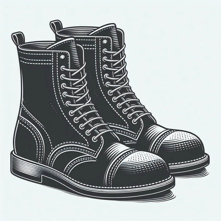 Vector illustration of a pair of black and white men's boots.のイラスト素材