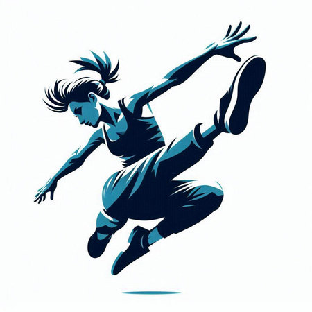 Vector illustration of a breakdancer jumping high in the air.のイラスト素材