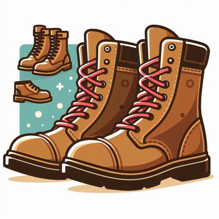 Vector illustration of a pair of hiking boots on a white background.のイラスト素材