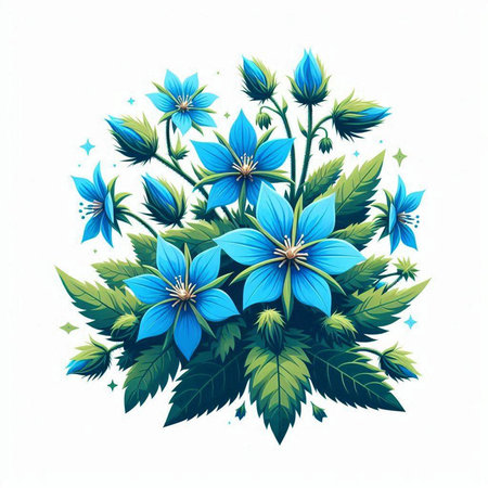 Bouquet of blue flowers on a white background. Vector illustration.のイラスト素材
