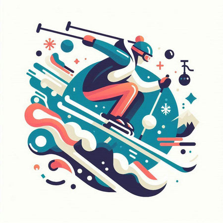 Winter sport. Skier jumping. Vector illustration in flat style.のイラスト素材