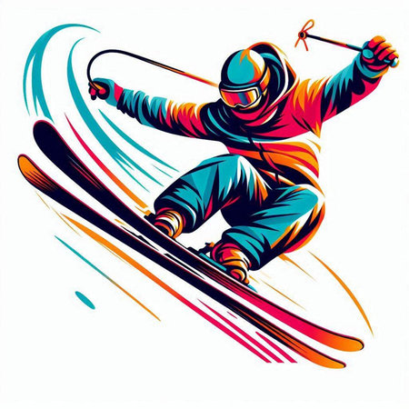 Snowboarder jumping with skis. Colorful vector illustration.のイラスト素材