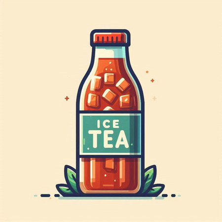 Hand drawn vector illustration of a bottle of cola with ice cubes.のイラスト素材