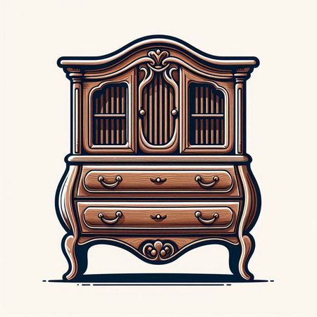 Vintage wooden chest of drawers. Hand drawn vector illustration.のイラスト素材