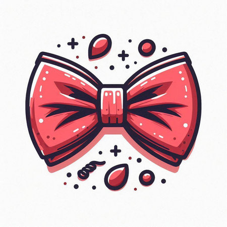 Vector illustration of red bow tie in doodle style on white backgroundのイラスト素材