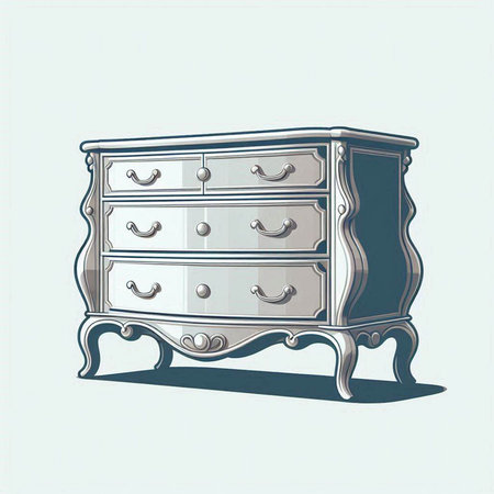 Illustration of a vintage chest of drawers on a light backgroundのイラスト素材