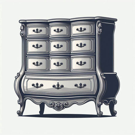 Illustration of a vintage chest of drawers on a white backgroundのイラスト素材