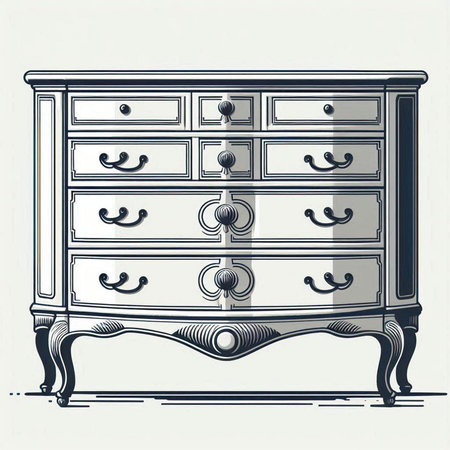 Drawing of a vintage chest of drawers. Vector illustration.のイラスト素材