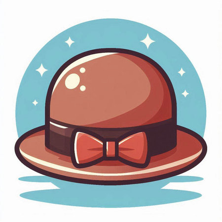 Illustration of a cartoon hat with bow tie on white background.のイラスト素材