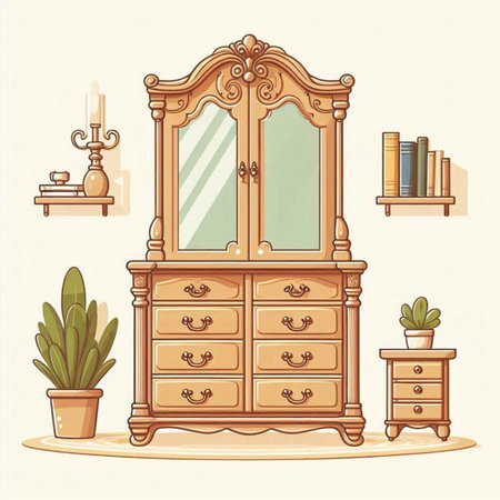 Furniture in vintage style. Vector illustration in cartoon style.のイラスト素材