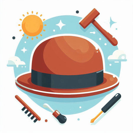 Illustration of a hat and tools. Vector illustration in flat style.のイラスト素材