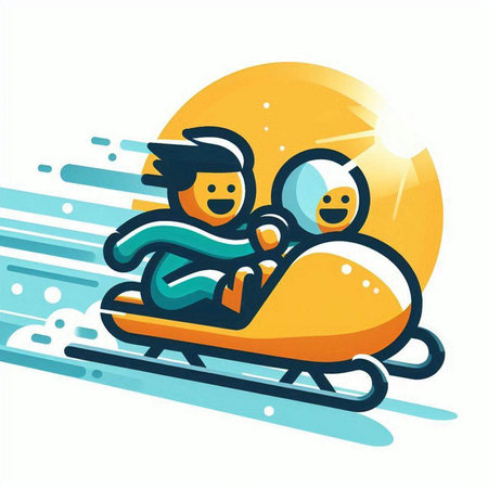 Sledding and snowboarding. Vector illustration of a man riding a snowmobileのイラスト素材