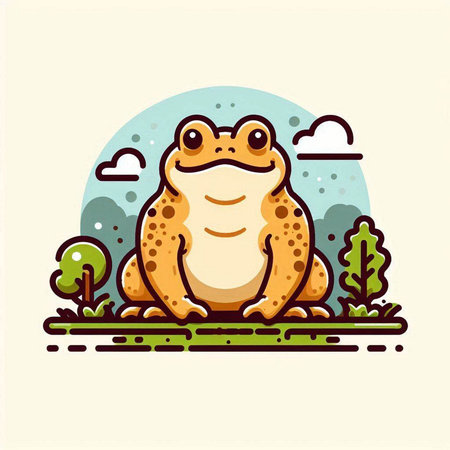 Cute frog in the park. Vector illustration. Flat style.のイラスト素材