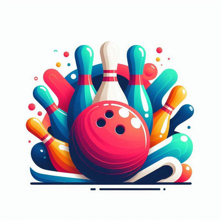 Bowling ball and skittles on colorful background. Vector illustration.のイラスト素材