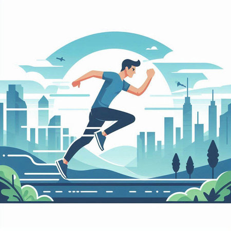 Running man in city. Flat vector illustration. Healthy lifestyle concept.のイラスト素材