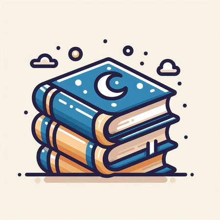 Pile of books with crescent moon and stars. Vector illustration.のイラスト素材
