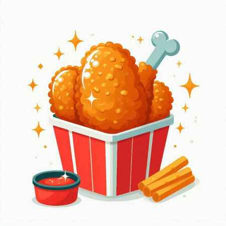 Fried chicken drumstick in a box on white background, vector illustrationのイラスト素材
