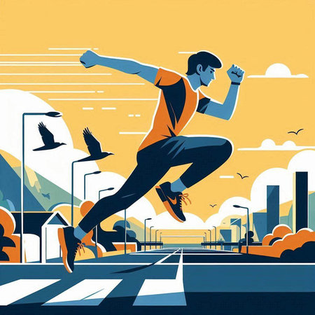Vector illustration of a man running in the city. Sport concept.のイラスト素材
