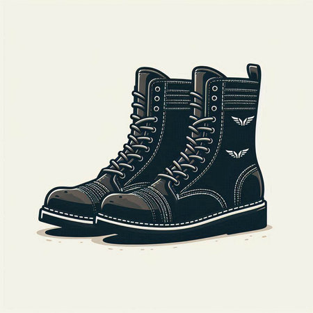 Vector illustration of a pair of old military boots. Vintage style.のイラスト素材