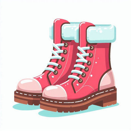 Red winter boots. Vector illustration in cartoon style. Isolated on white background.のイラスト素材