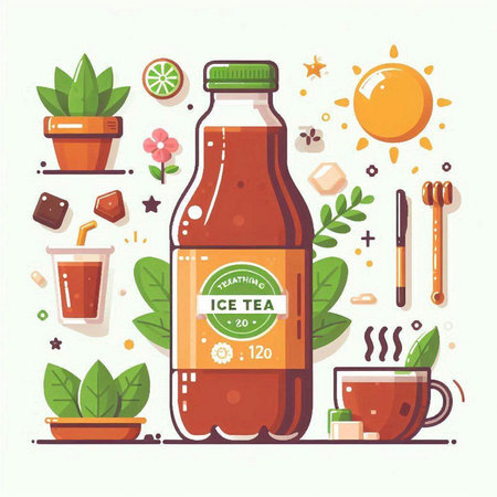 Vector illustration of bottle of cola with label. Healthy drink concept.のイラスト素材