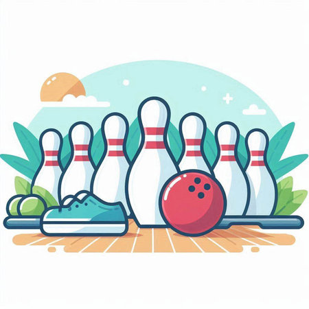 Bowling game. Bowling ball and skittles. Vector illustrationのイラスト素材