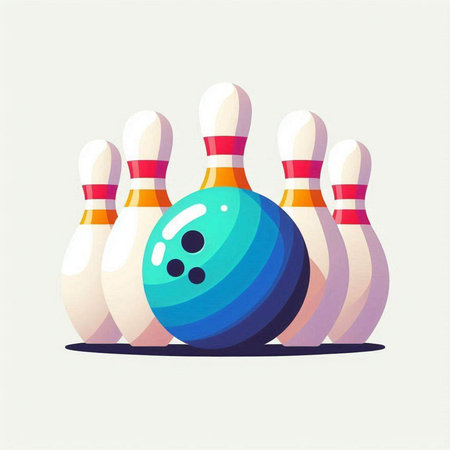Bowling ball and skittles. Vector illustration in flat styleのイラスト素材