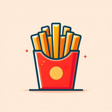 French fries icon in flat line style. Fast food symbol. Vector illustration.のイラスト素材