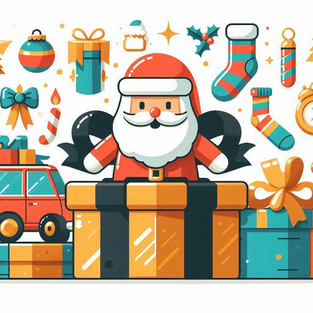 Santa Claus with gifts. Merry Christmas and Happy New Year. Vector illustrationのイラスト素材