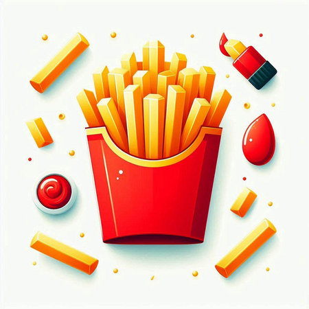 French fries in red box. Realistic vector illustration of fast food.のイラスト素材