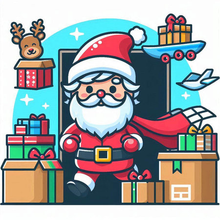 Santa Claus with gift boxes. Merry Christmas and Happy New Year. Vector illustrationのイラスト素材