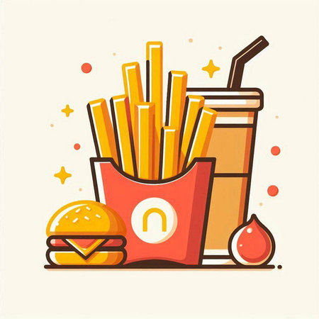 Fast food vector illustration. Hamburger, french fries and soda.のイラスト素材