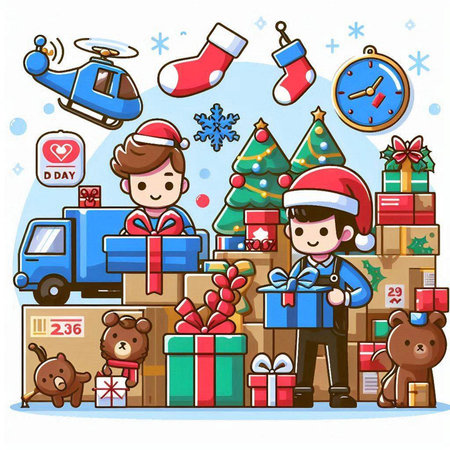 Christmas and New Year set with gifts and toys. Vector illustration.のイラスト素材