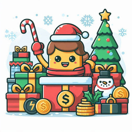 Christmas Santa Claus with gifts. Cute cartoon character. Vector illustration.のイラスト素材