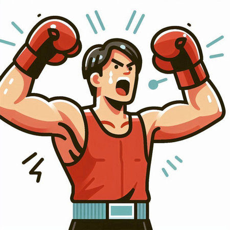 Cartoon illustration of a boxer punching with boxing gloves on isolated white backgroundのイラスト素材