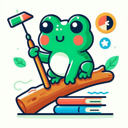 Frog on a tree with a selfie stick. Vector illustration.のイラスト素材