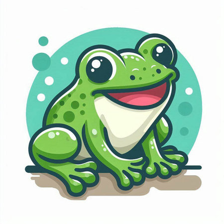 Frog vector illustration. Cute cartoon frog with big eyes.のイラスト素材
