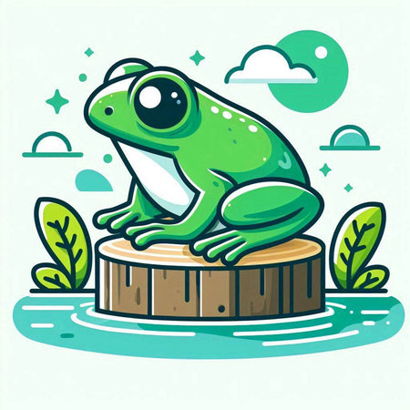 Frog on a log. Vector illustration of a cartoon frog.のイラスト素材