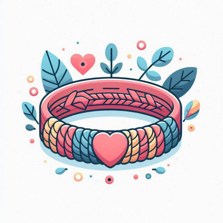 Hand drawn vector illustration of a bracelet with a heart and flowers.のイラスト素材