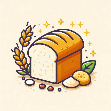 Illustration of a loaf of bread with wheat and grains. Vector illustration.のイラスト素材