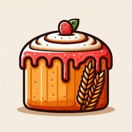 Cupcake with cream and raspberries. Vector illustration.のイラスト素材