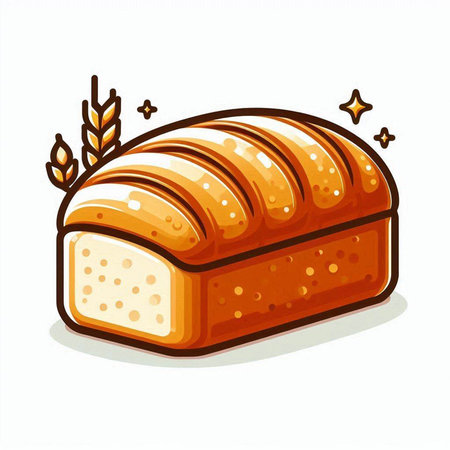 Illustration of a loaf of bread with wheat ears on a white backgroundのイラスト素材